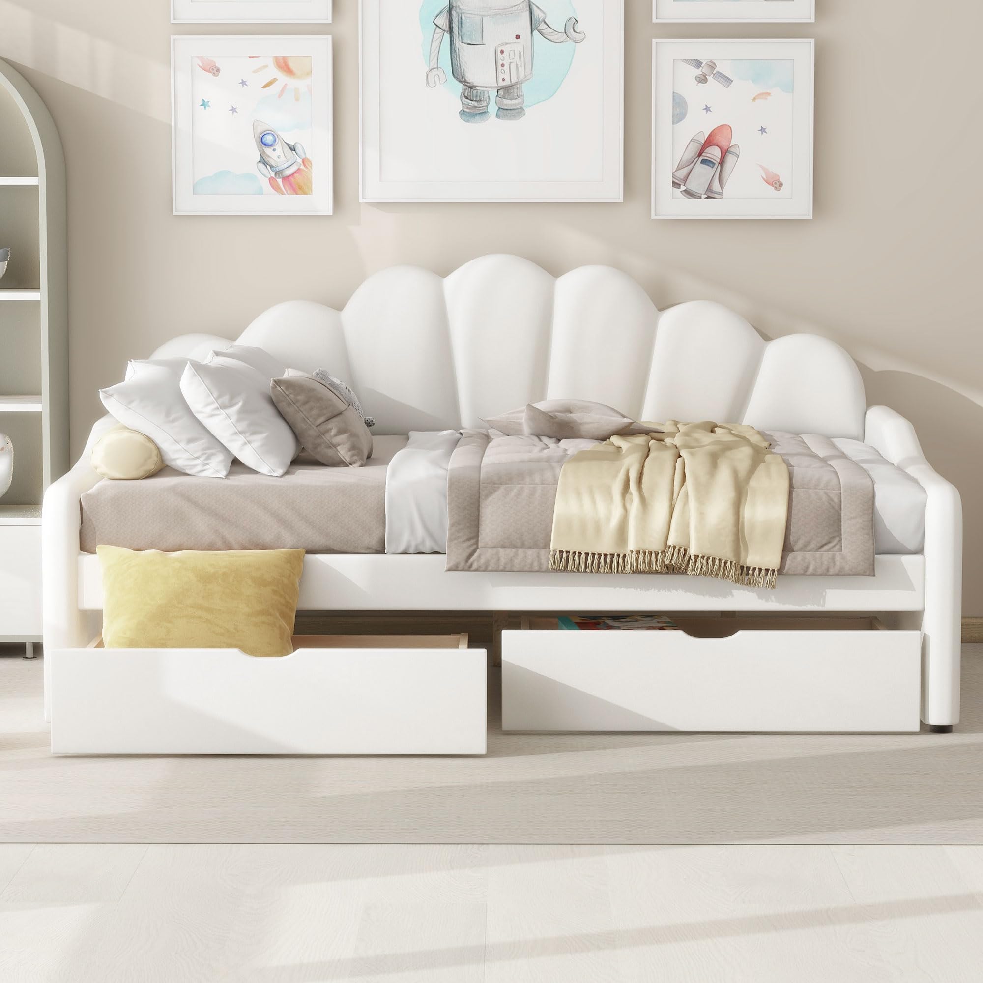  RuiSiSi Full Size Velvet Upholstered Daybed with 2 Storage Drawers for Living Room and Bedroom, Elegant Beige
| RuiSiSi