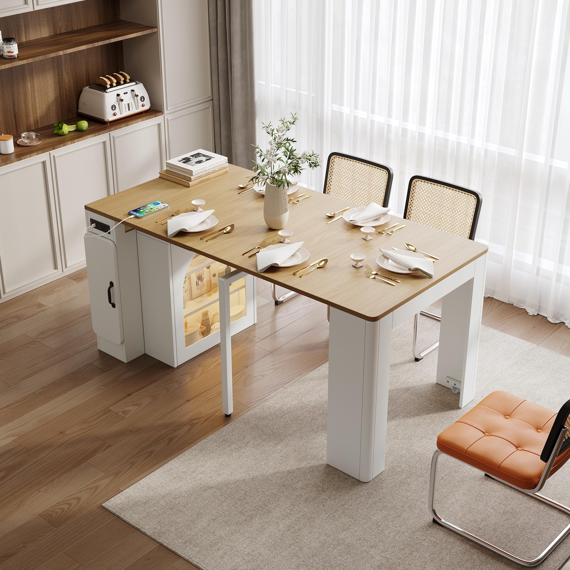 RuiSiSi Extendable Dining Room Table for Modern Homes, Large Size Adjustability 15.6”-59”, Ideal for Family Gatherings, 